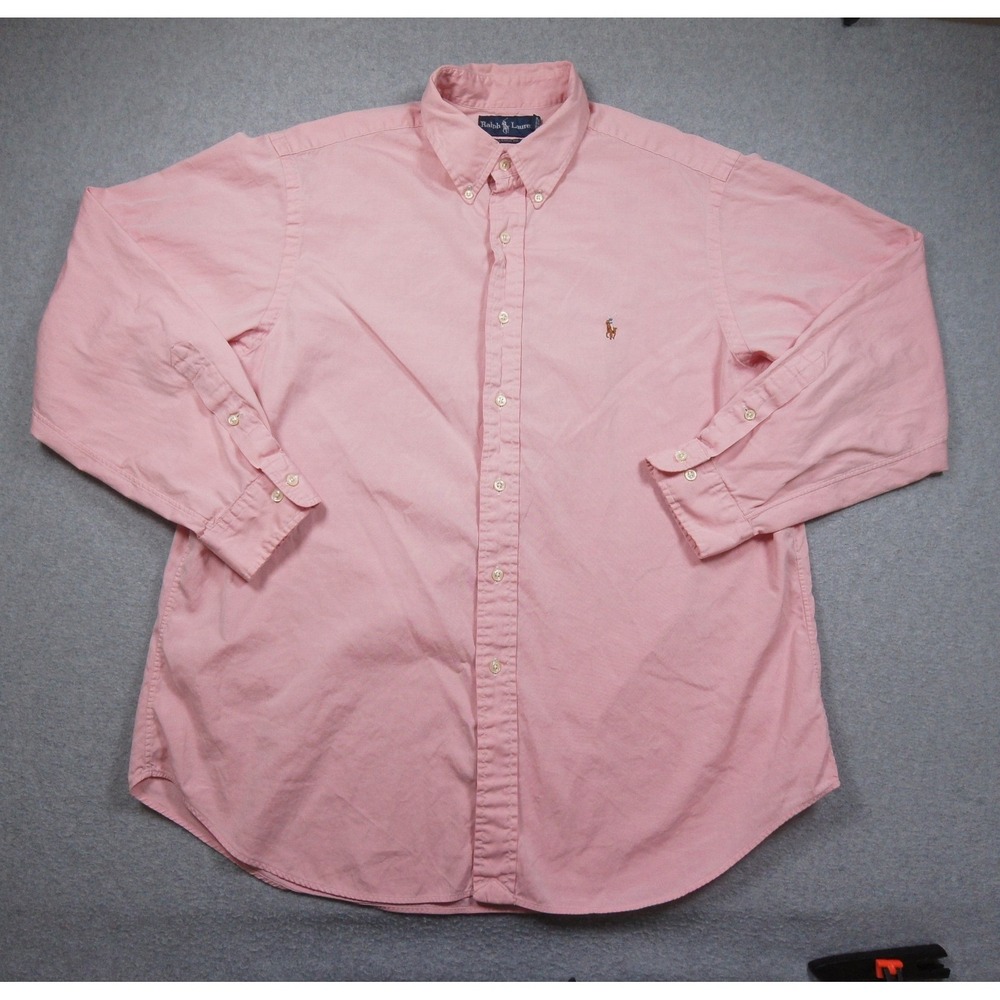 Ralph Lauren Shirt Mens 17 34/35 Pink Button Down Classic Fit Long Sleeve